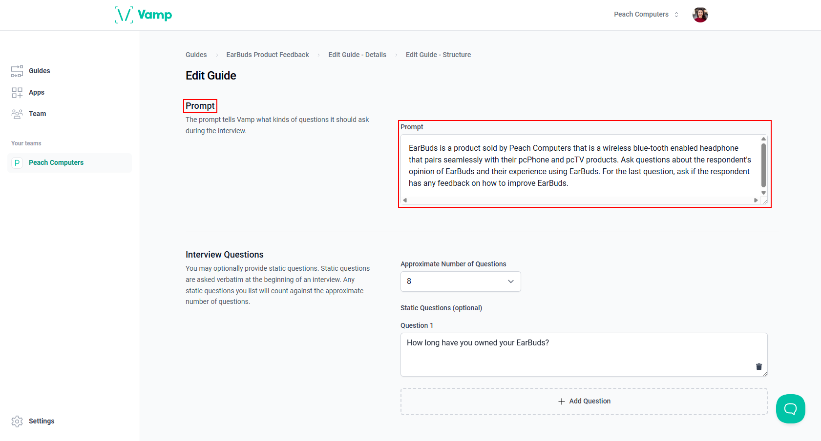 The “Prompt” text area in the “Prompt” section.