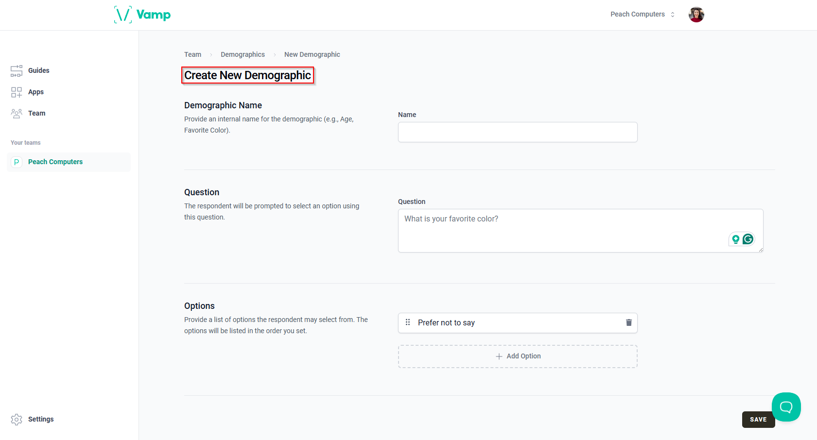 The “Create New Demographic” form.