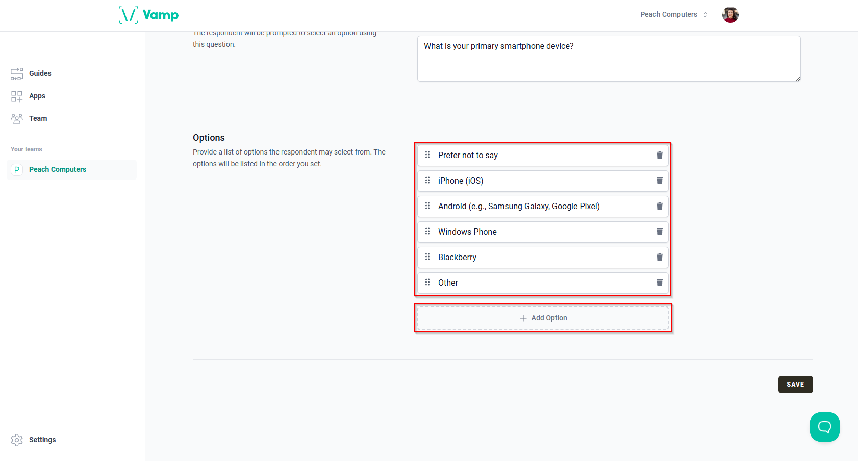 The “Options” section and the “+ Add Option” button in the “Create New Demographic” form. 