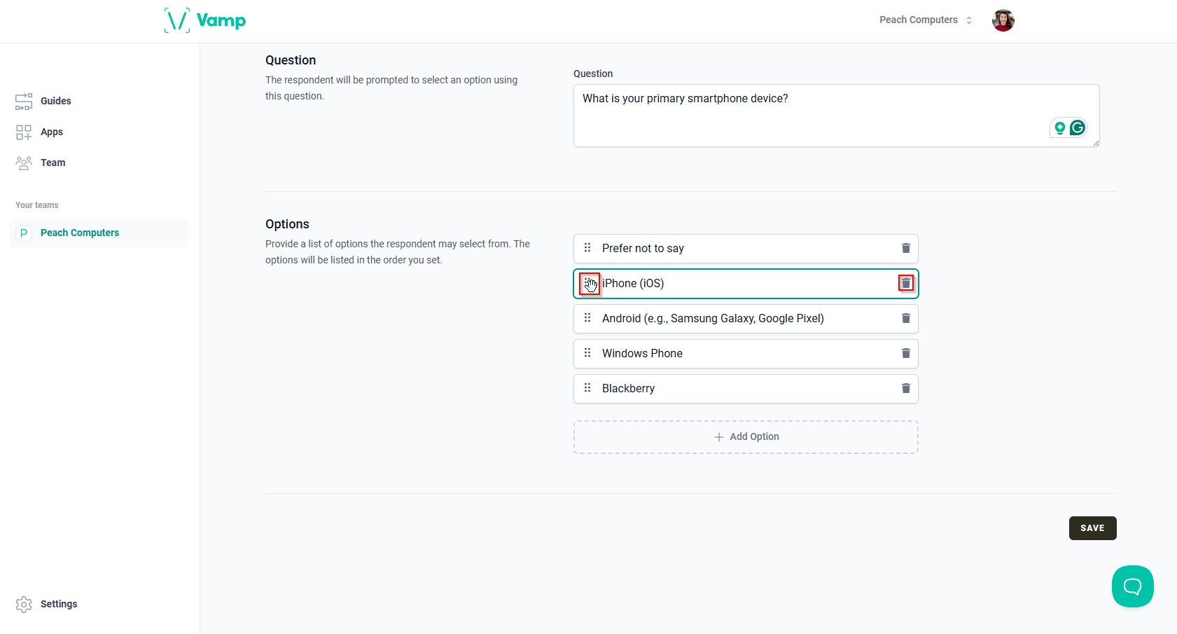 The “grip” icon and the “trash” icon.