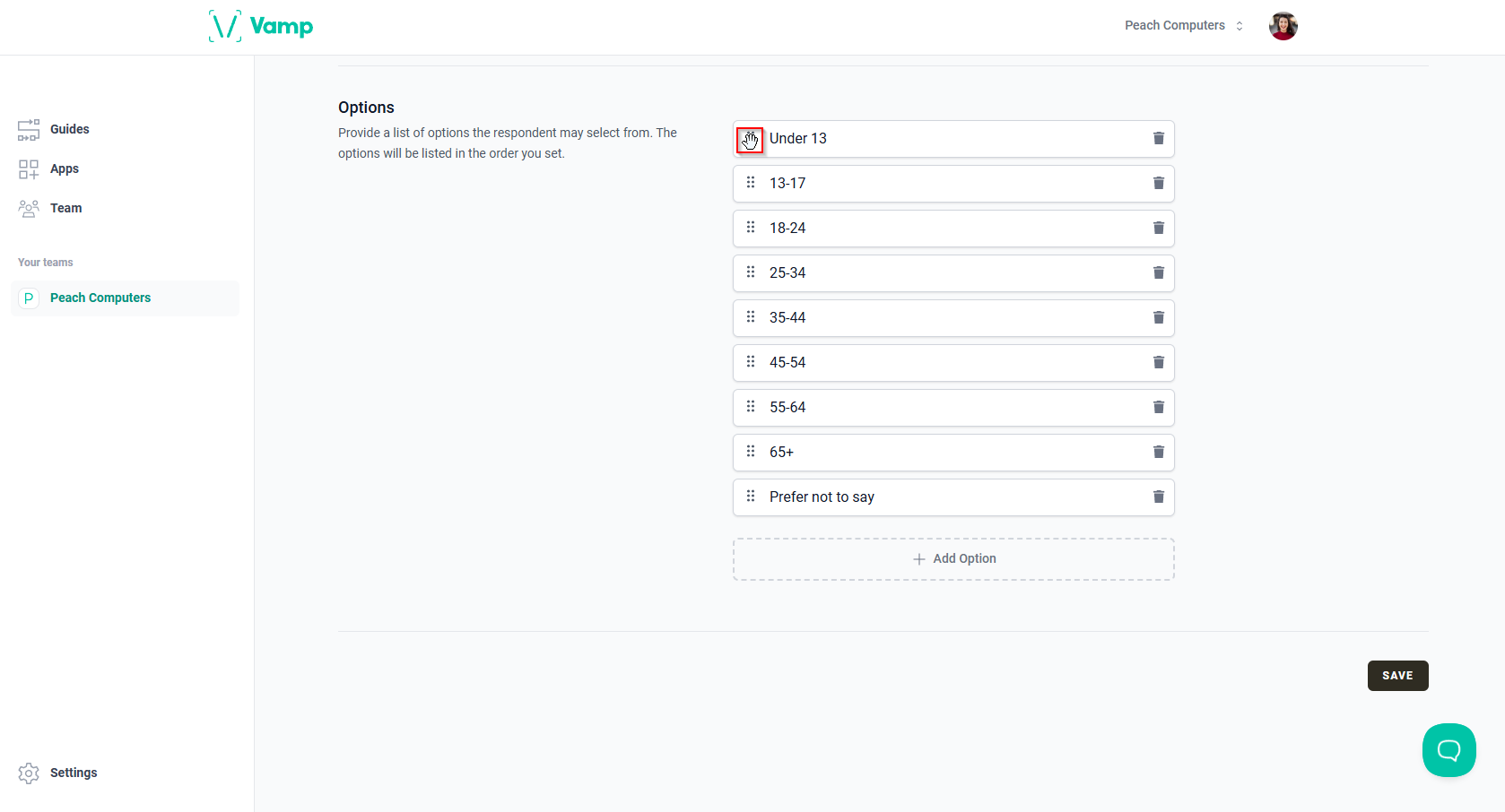 The “grip” icon over the “drag” handle.