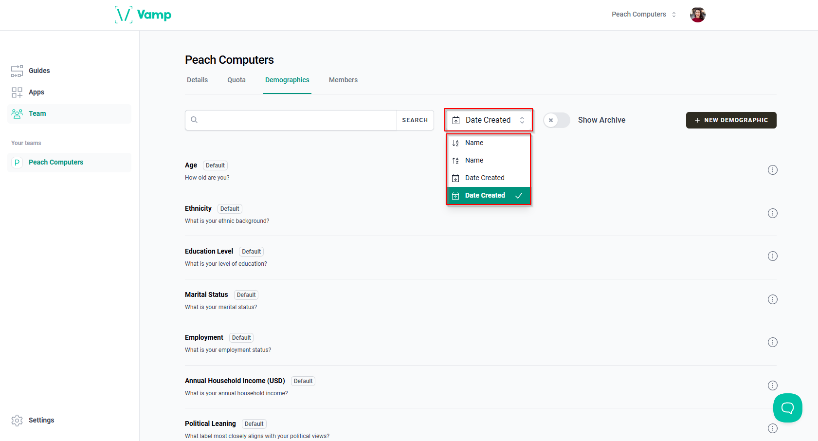 The “Date Created” drop-down menu.