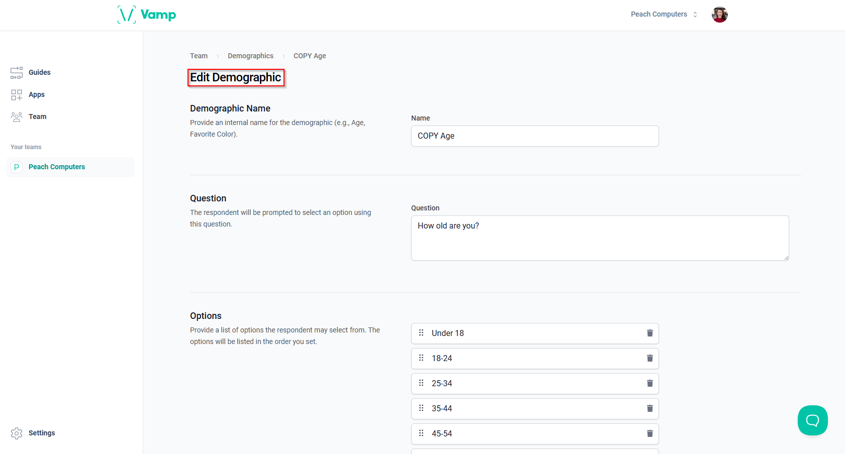 The “Edit Demographic” page.