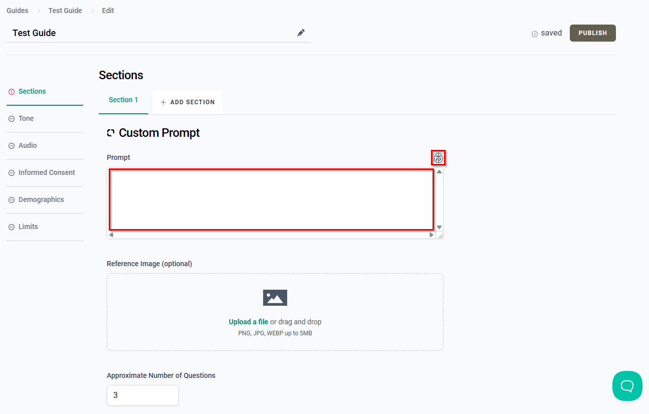 The Prompt field and the AI Assist icon in the No Template / AI Assist template.