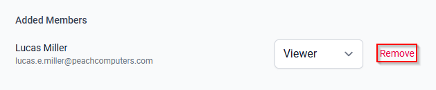 The Added Members list showing the Remove option for a Project Member.