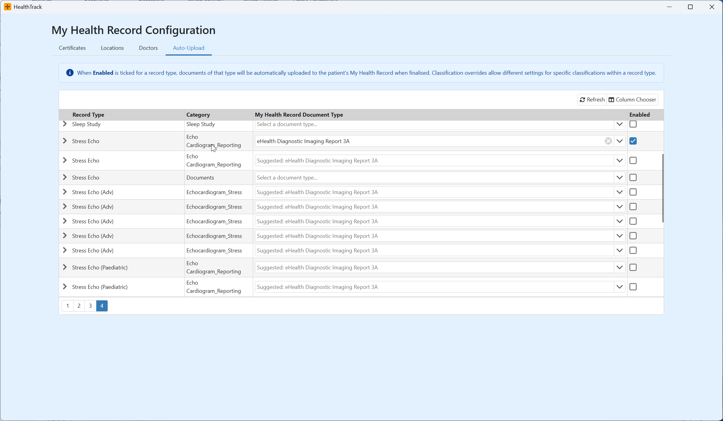Auto-Upload tab in the My Health Record Configuration screen