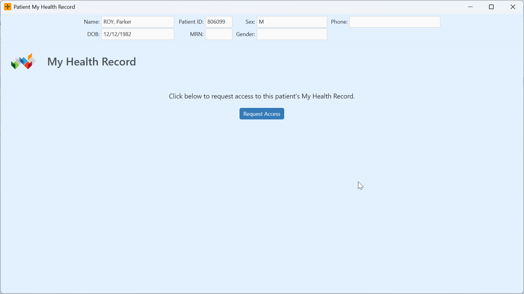 Access code field shown when opening a patient's My Health Record