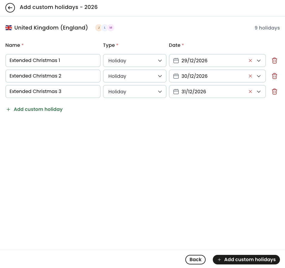 Create custom holiday