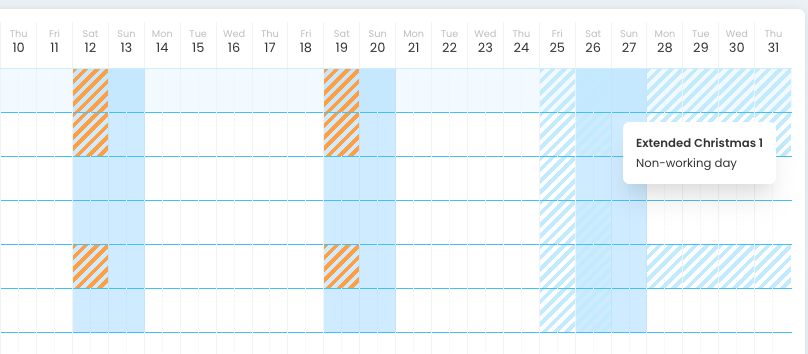 Custom holiday as seen in the wall chart