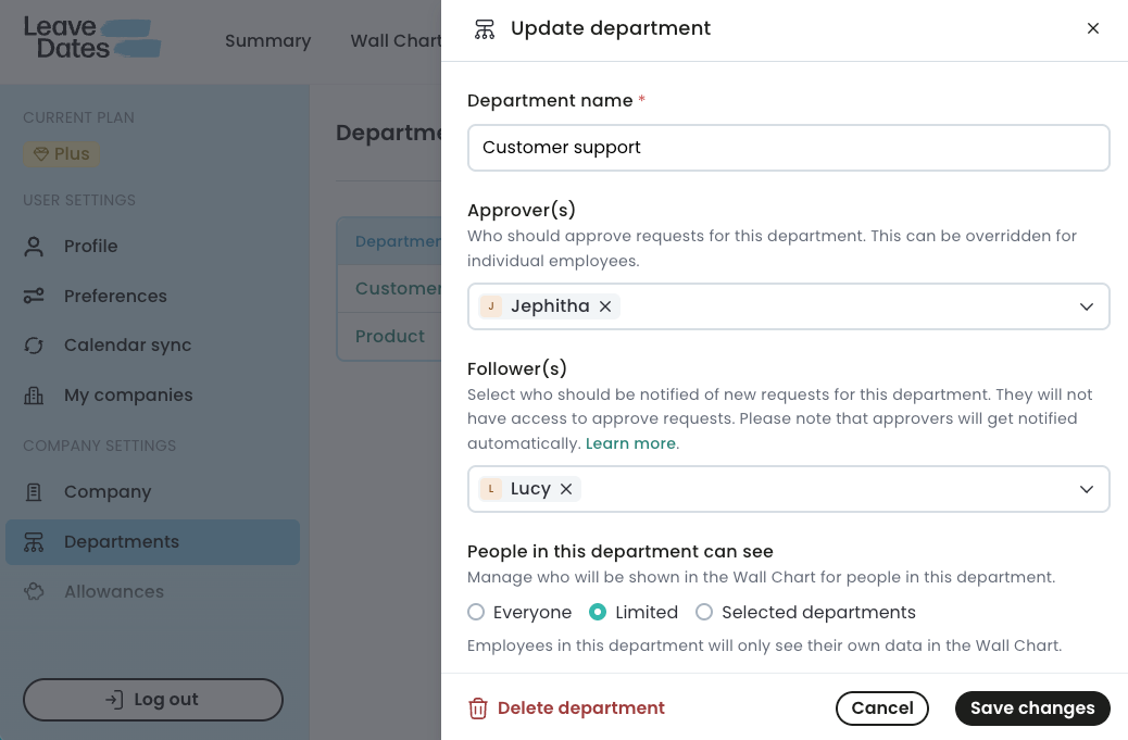 Update a department.