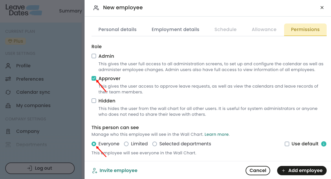 New employee: Approvers and visibility