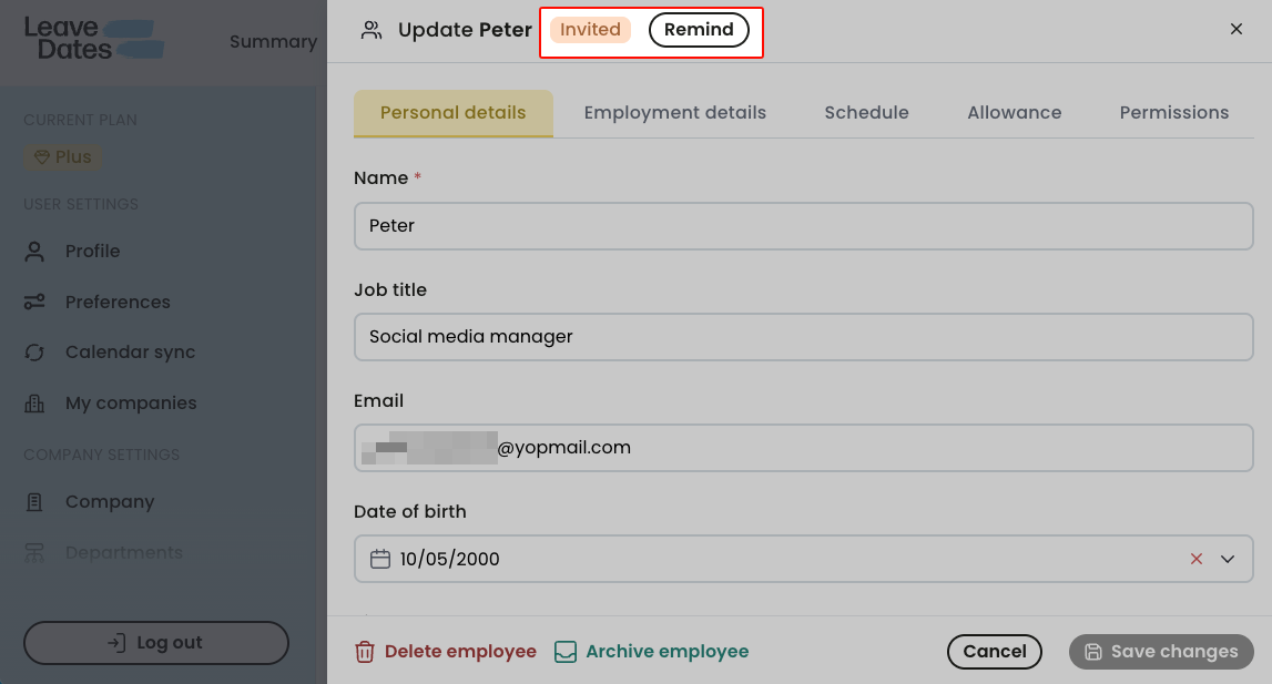 Remind an employee to join Leave Dates