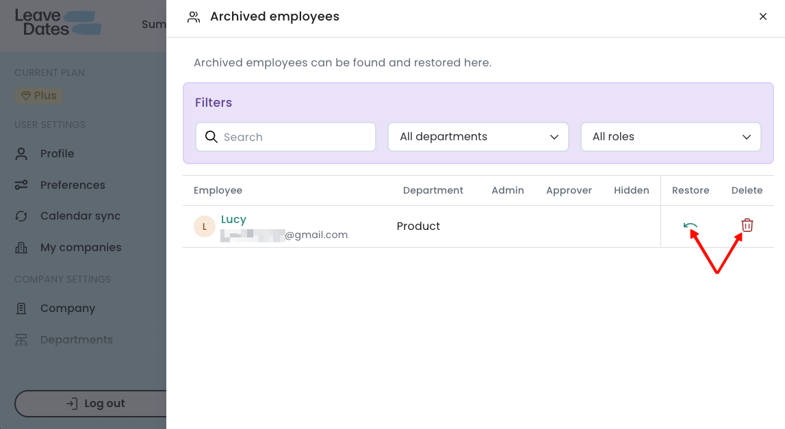 Restore or delete archived employees