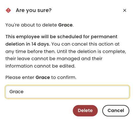 Confirm employee profile deletion