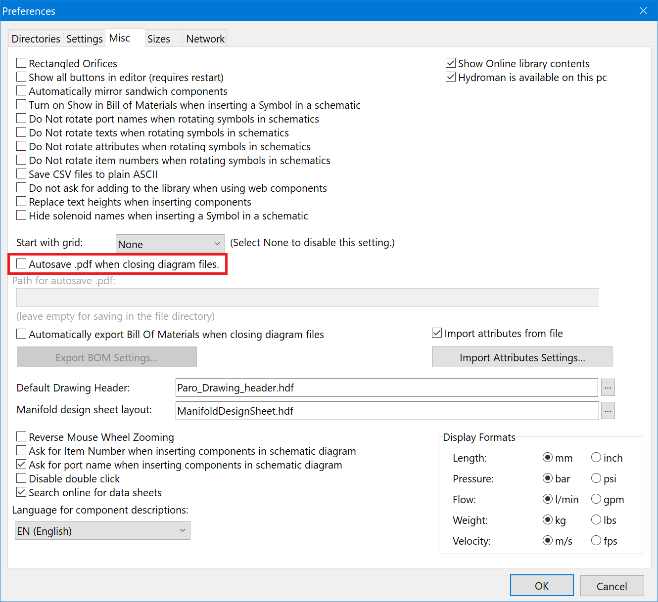 Screenshot of Preferences dialog highlighting the ‘Autosave .pdf’ function