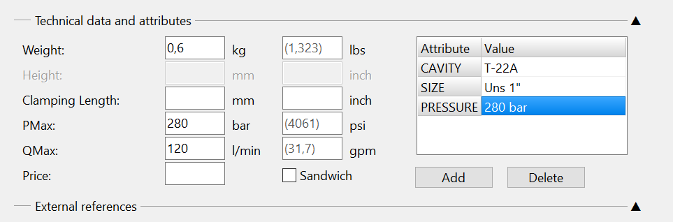 Technical data and attributes