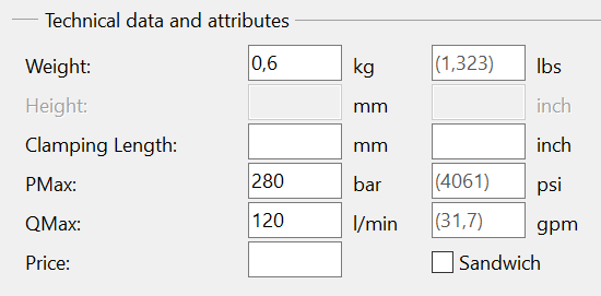 Technical data and attributes