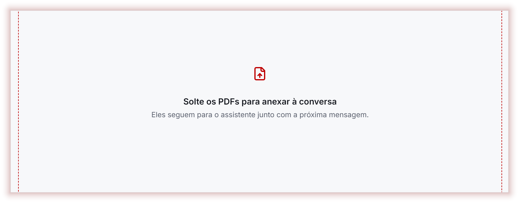 Aviso Solte os PDFs para anexar à conversa, sobre a conversa do assistente. Dados fictícios.