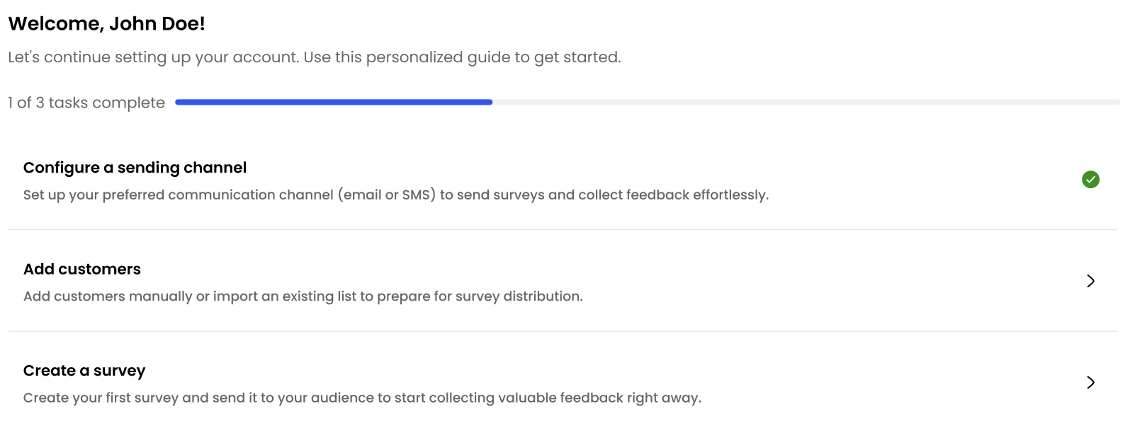 Dashboard with floating tooltip callouts pointing to key areas:onboarding progress, metric cards, insights chart, and live feedback feed