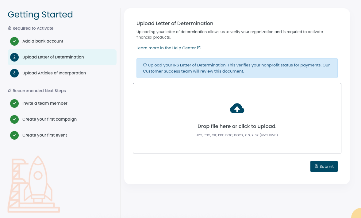 Letter of Determination upload for NonprofitsHQ
