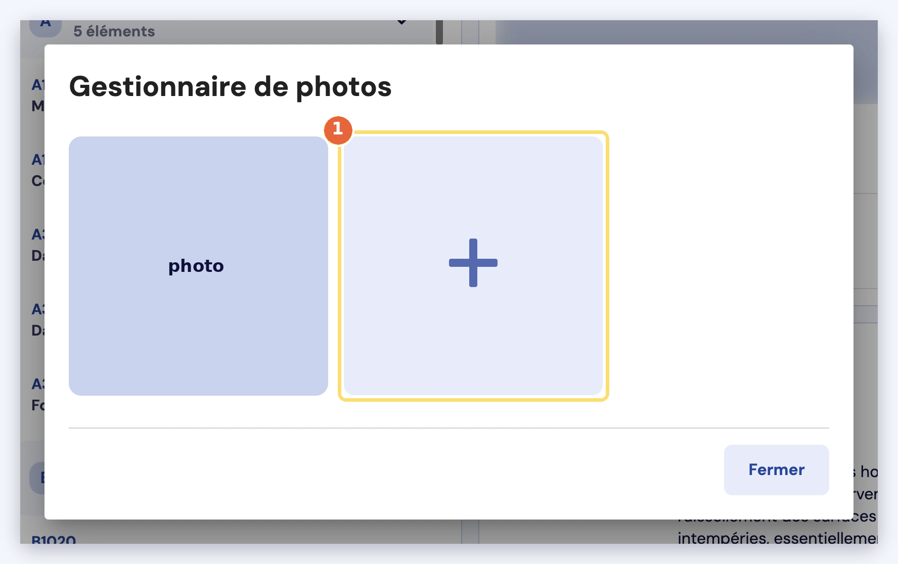 Capture du Gestionnaire de photos : la photo actuelle et la tuile + pour ajouter une image (1).