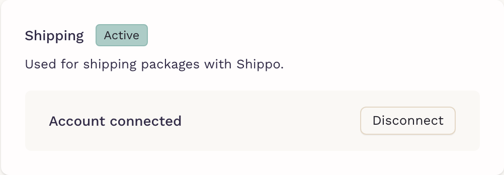 the Shipping section of the Integrations tab, showing the Connect button