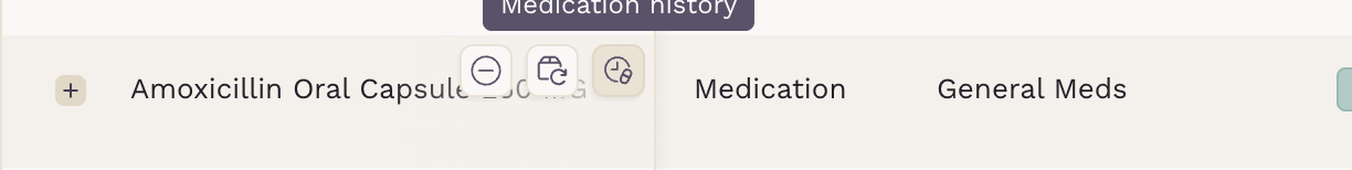 Medication history button on an inventory item