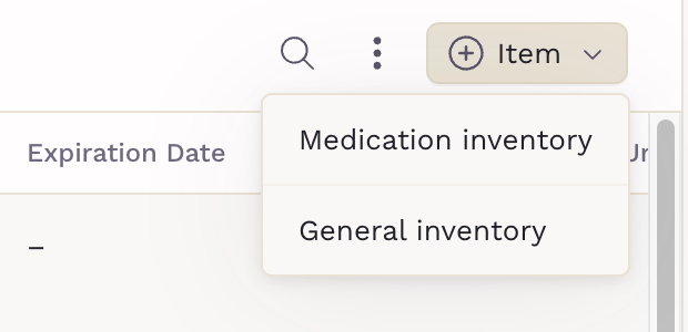 Item menu with Medication inventory and General inventory