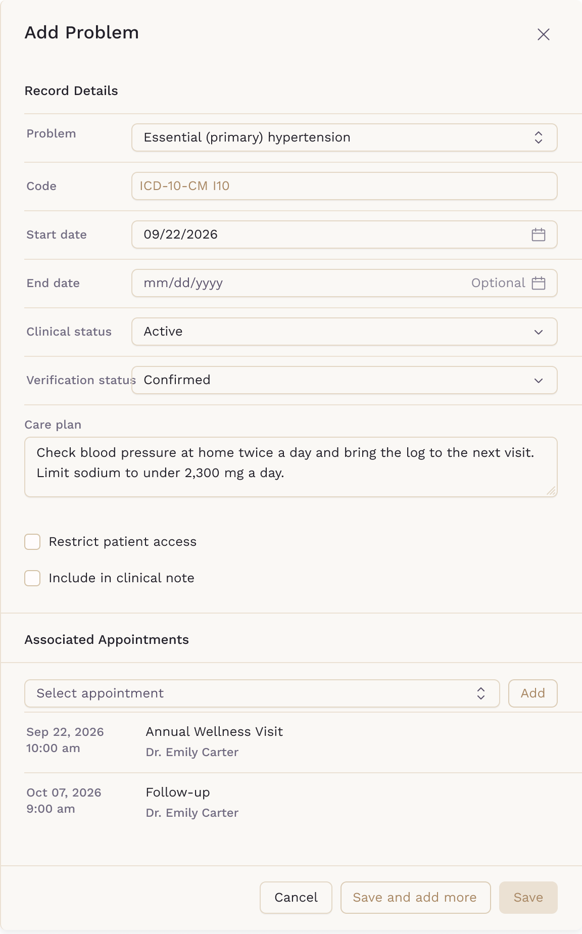 Add Problem with linked appointments