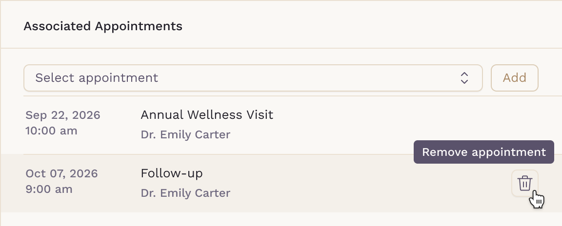 Remove appointment icon on a linked appointment