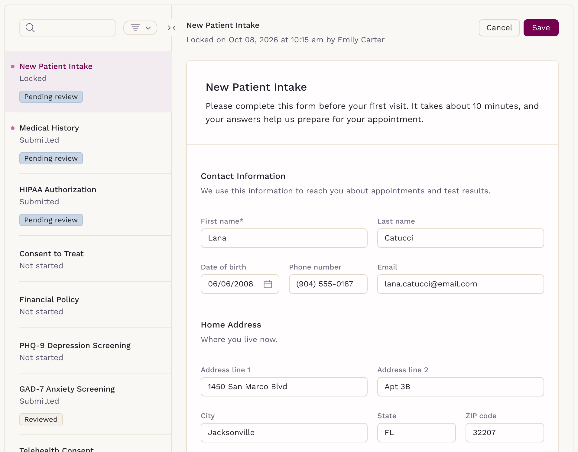 Locked form in edit mode with Cancel and Save