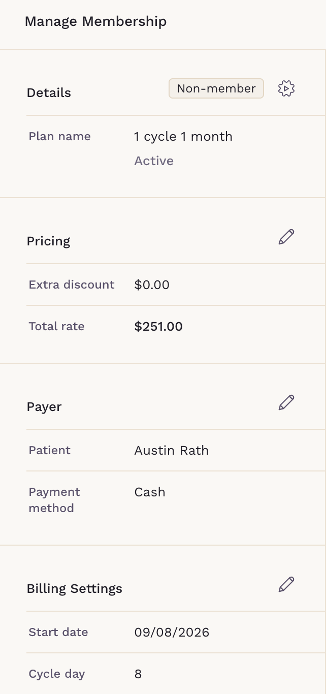 Manage Membership panel