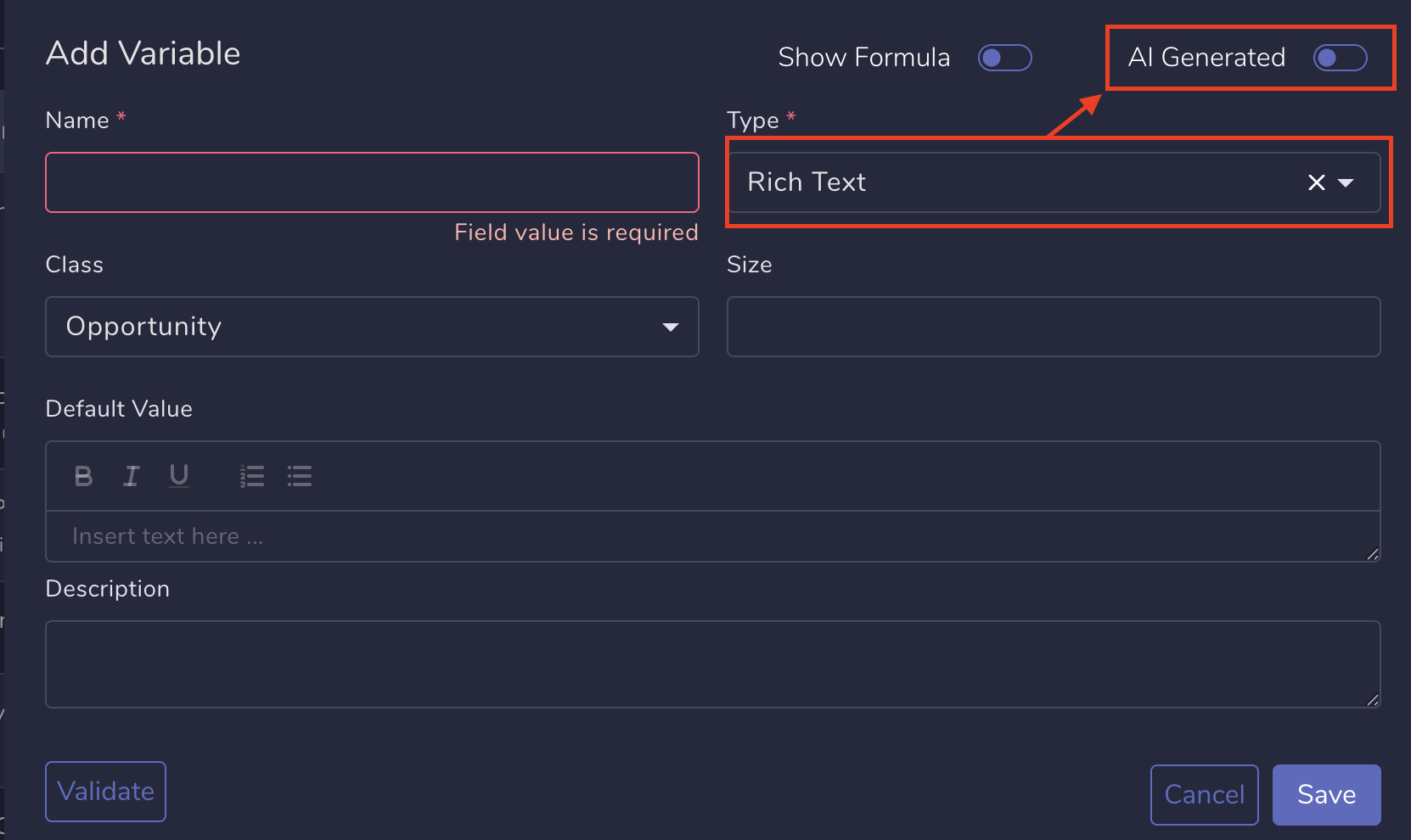 Turn AI Generated on to enable Research Agent configuration for this field.