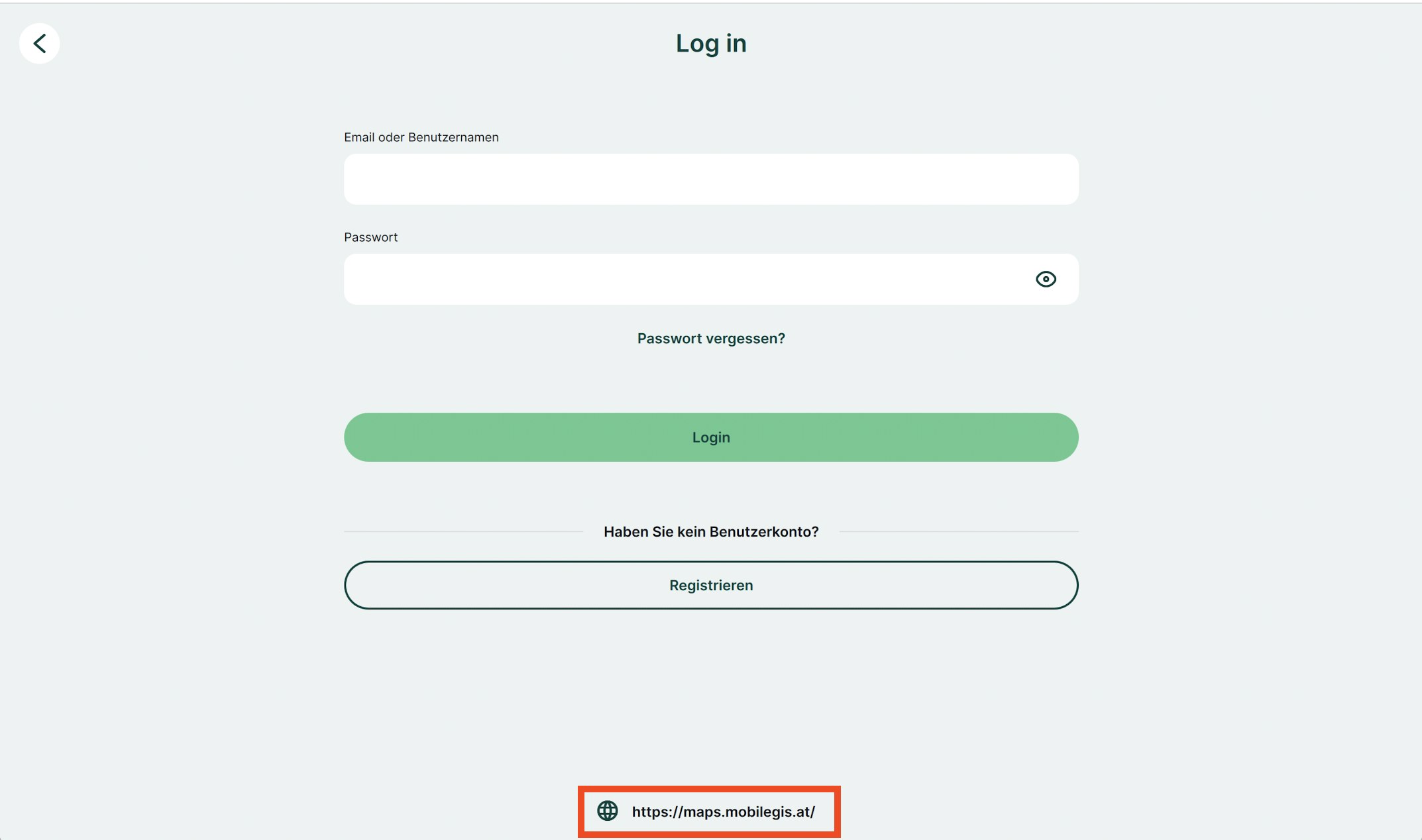 Mergin Maps Login Screen