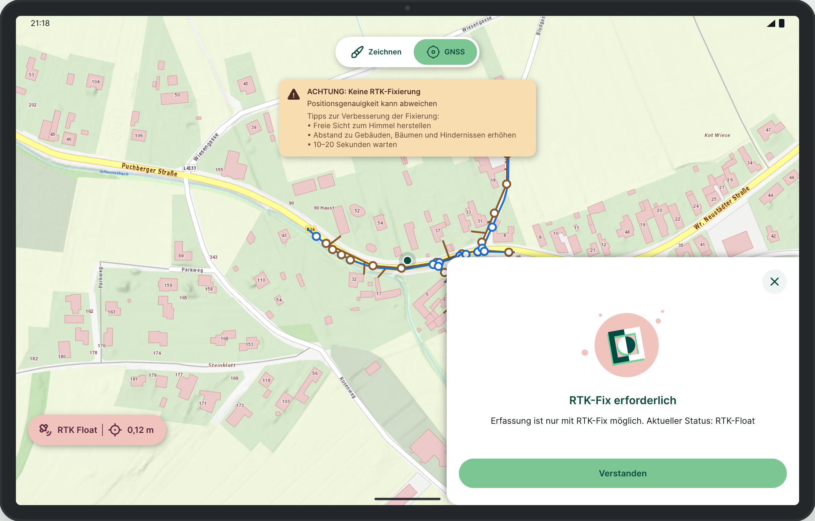 Dialog „RTK-Fix erforderlich“