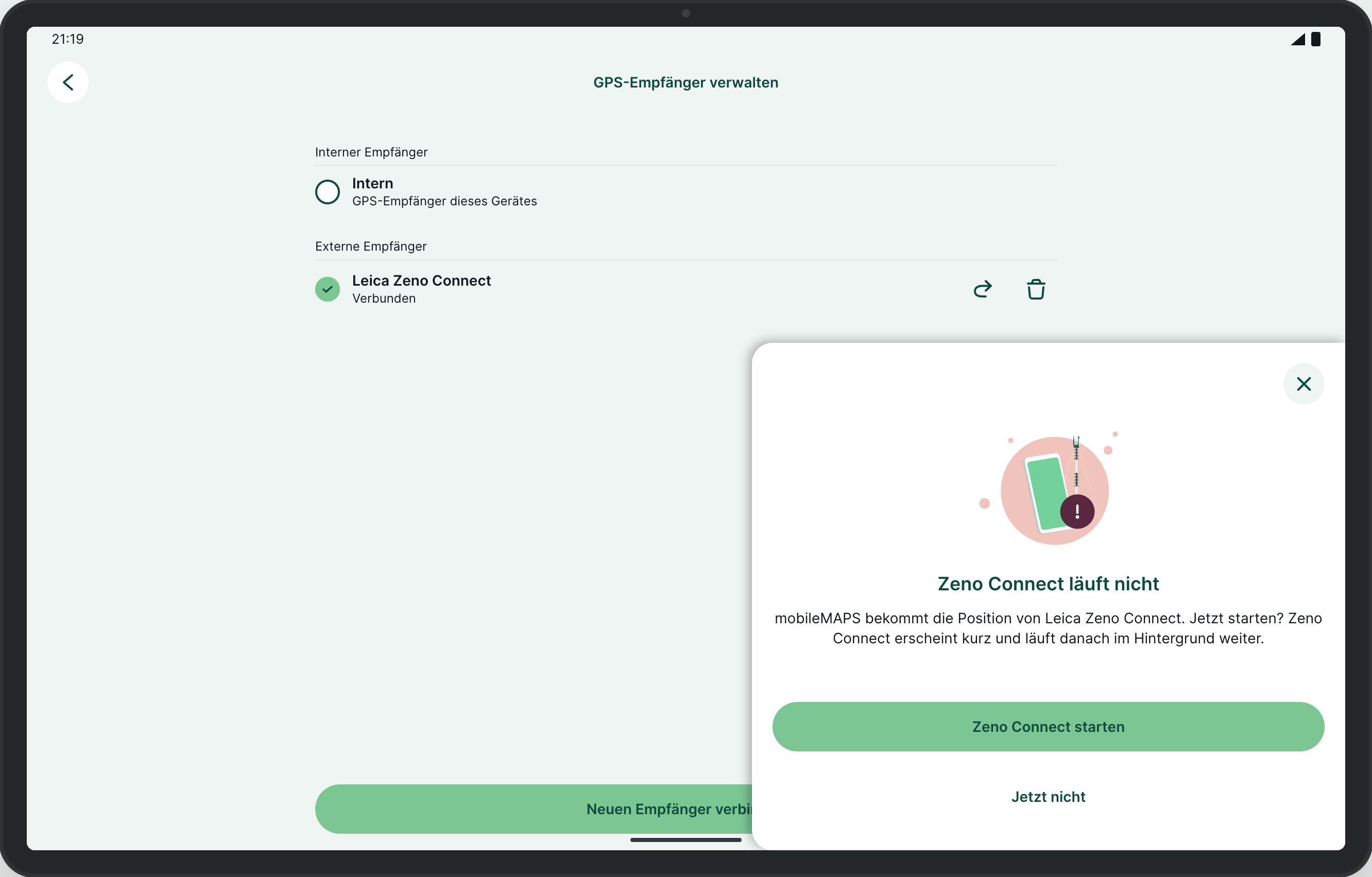Zeno Connect läuft nicht: mobileMAPS bietet den Start an