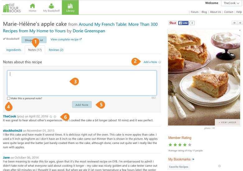 Adding a note from the Notes tab of a recipe.