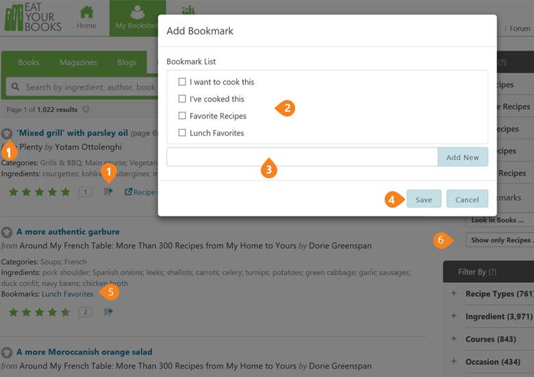 The Add Bookmark box: tick an existing Bookmark or type a new name and click Add New.