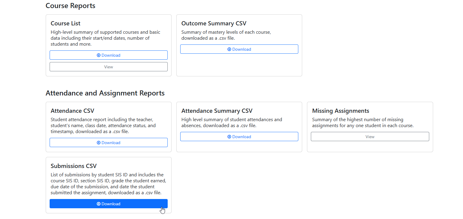 Showing the location of the missing assignment report in the reports section.
