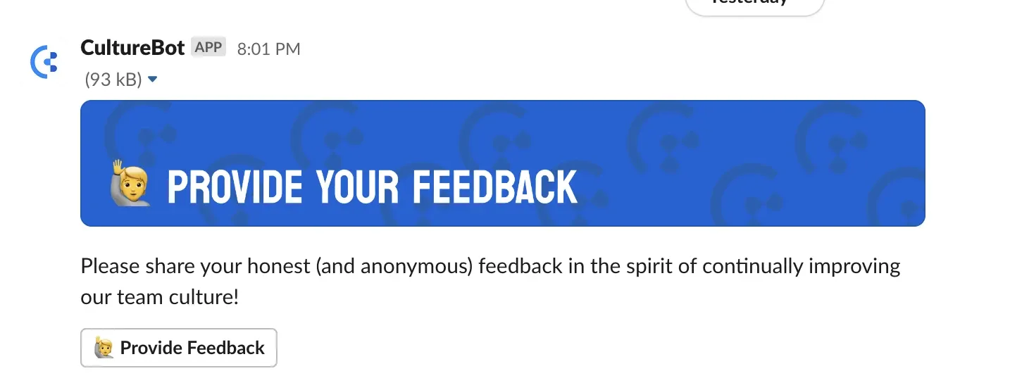 An example reminder message to solicit employee (anonymous) feedback.