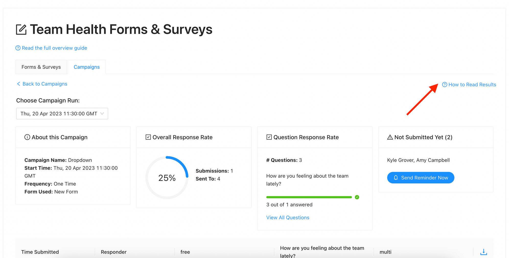 Click 'how to read results' to get an overview on how to quantify responses that are free text.
