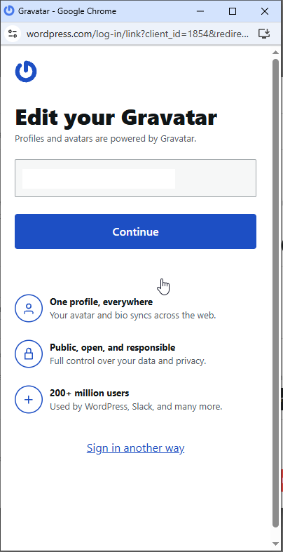 Gravatar sign-in page