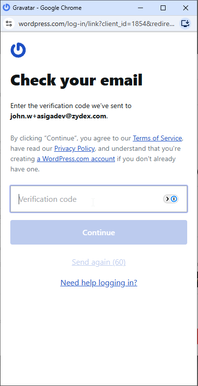 Gravatar verification code