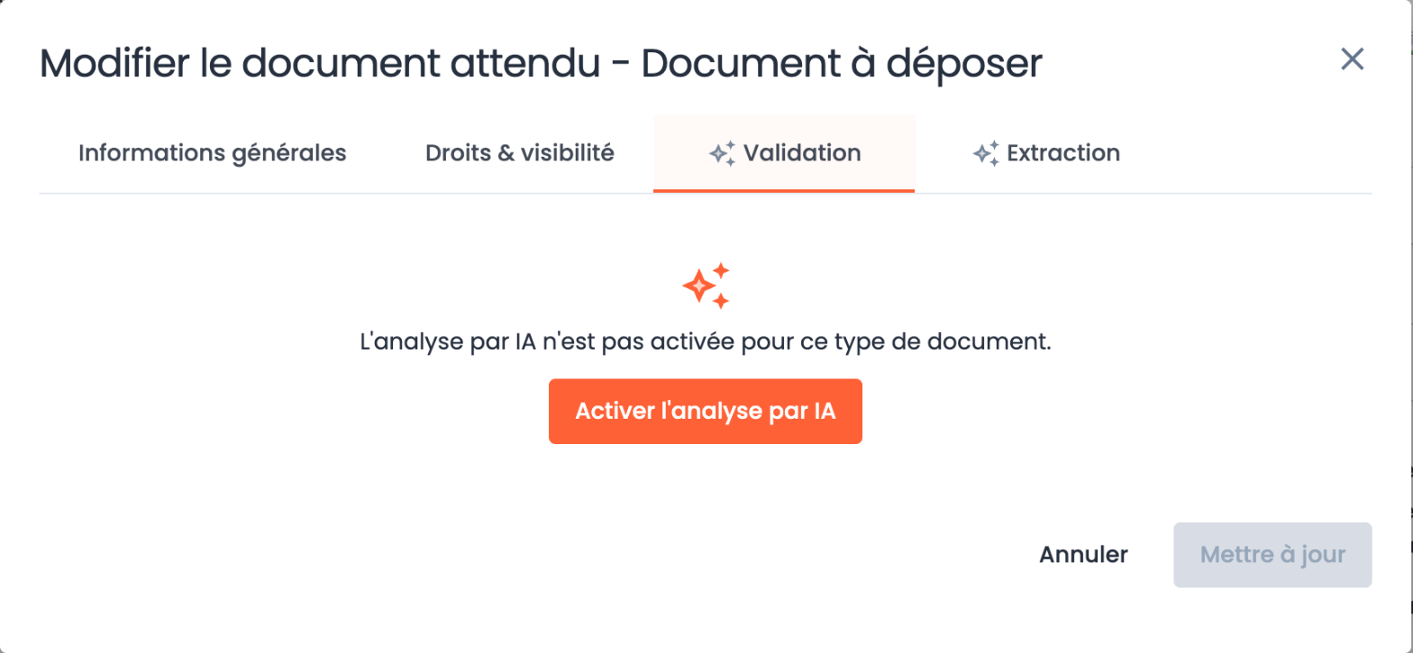 Invitation à activer l'analyse par IA du document attendu