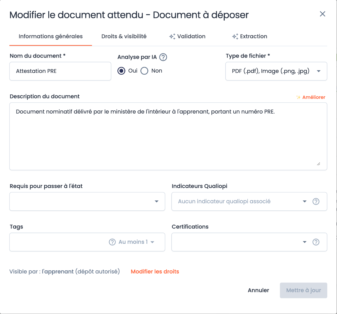 Onglet Informations générales