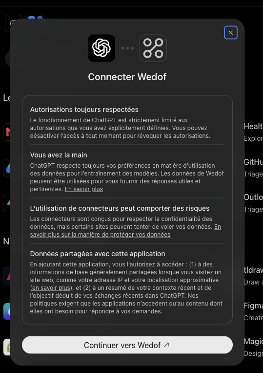 Fenêtre de connexion du plugin dans ChatGPT