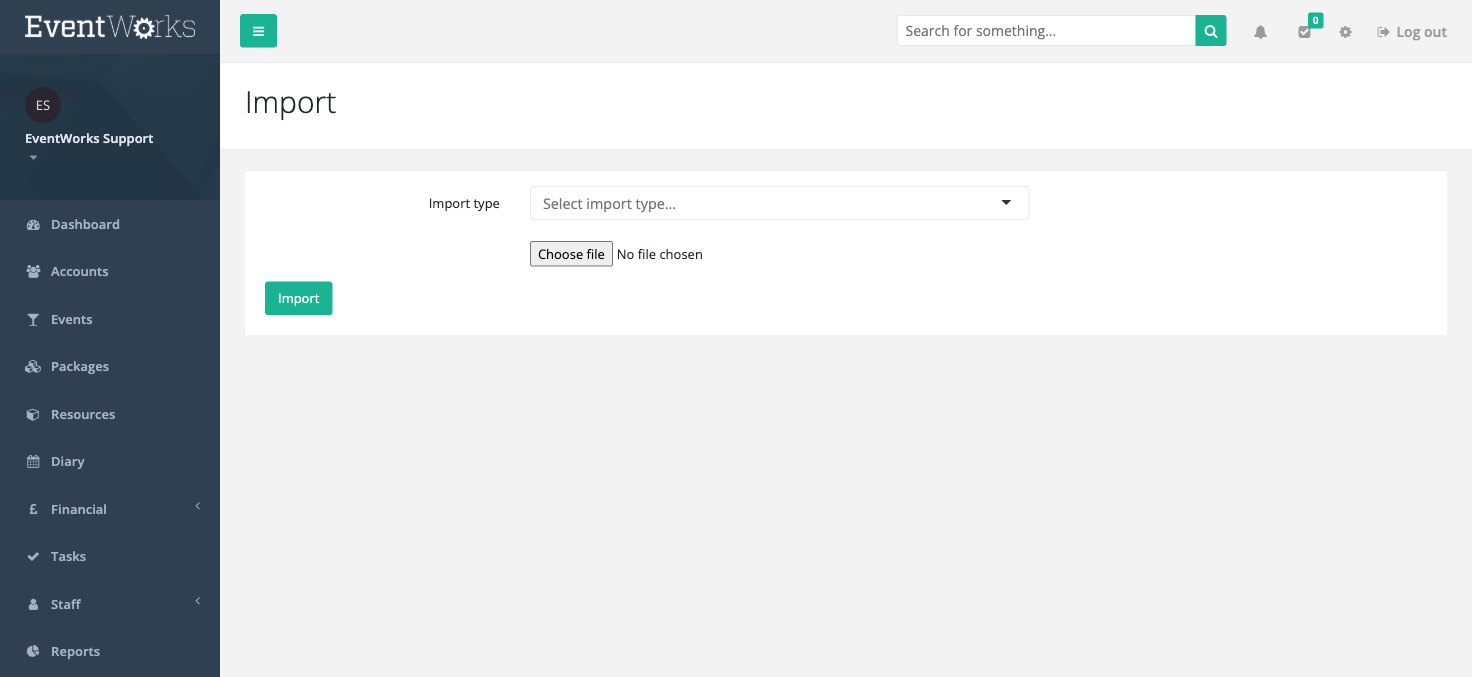 Import screen