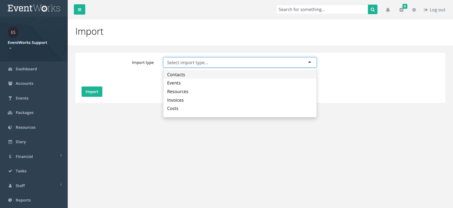 Import type selection