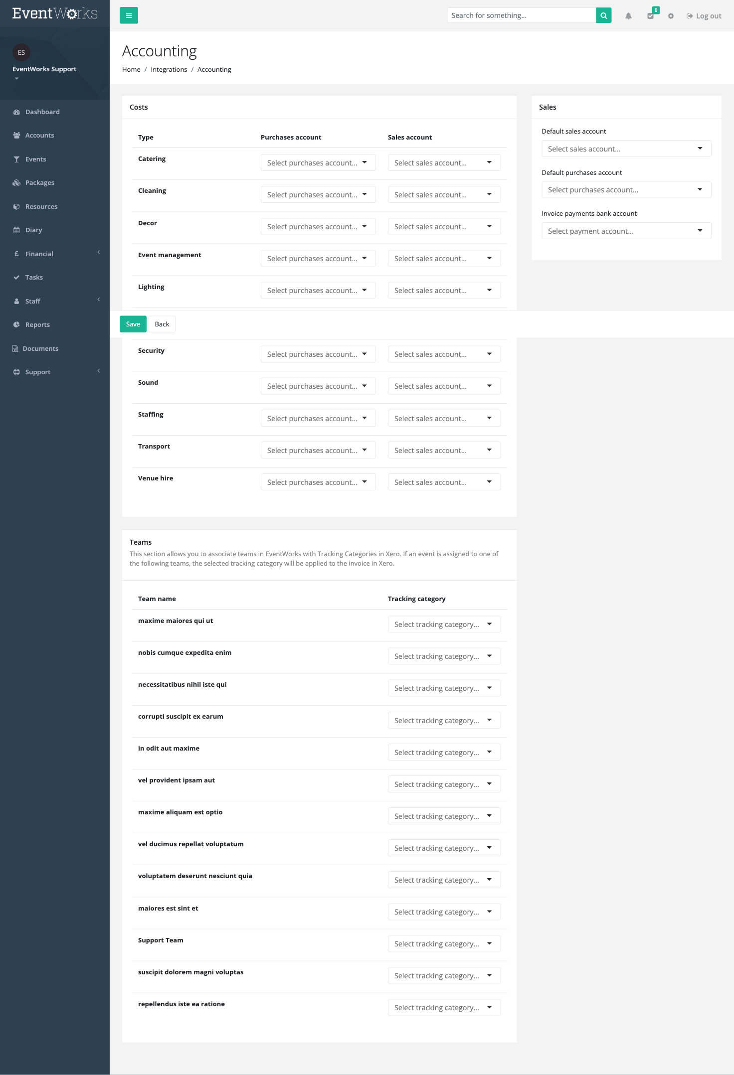 Xero accounting settings page