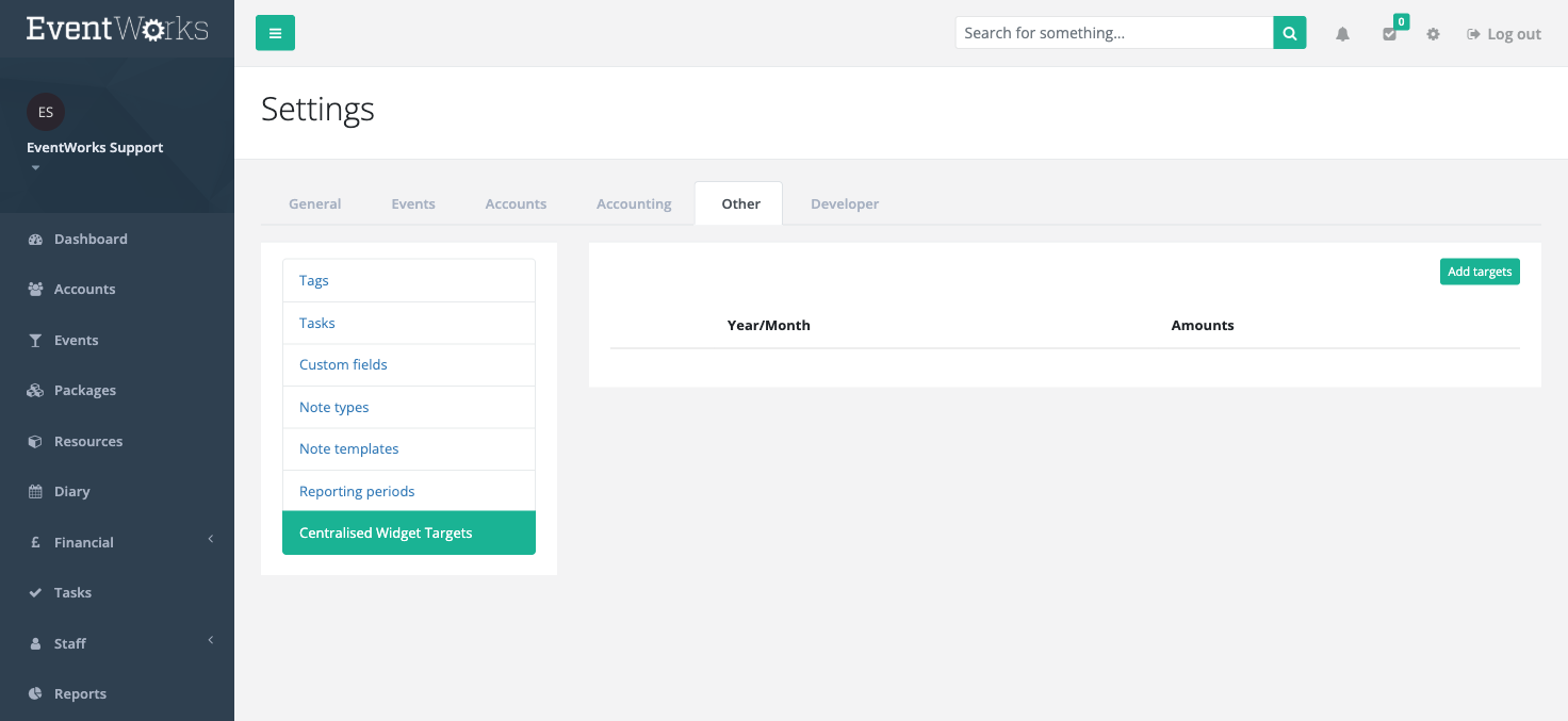 Centralised widget targets settings